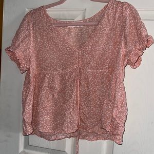 Pink Floral Blouse W/ Tie Up